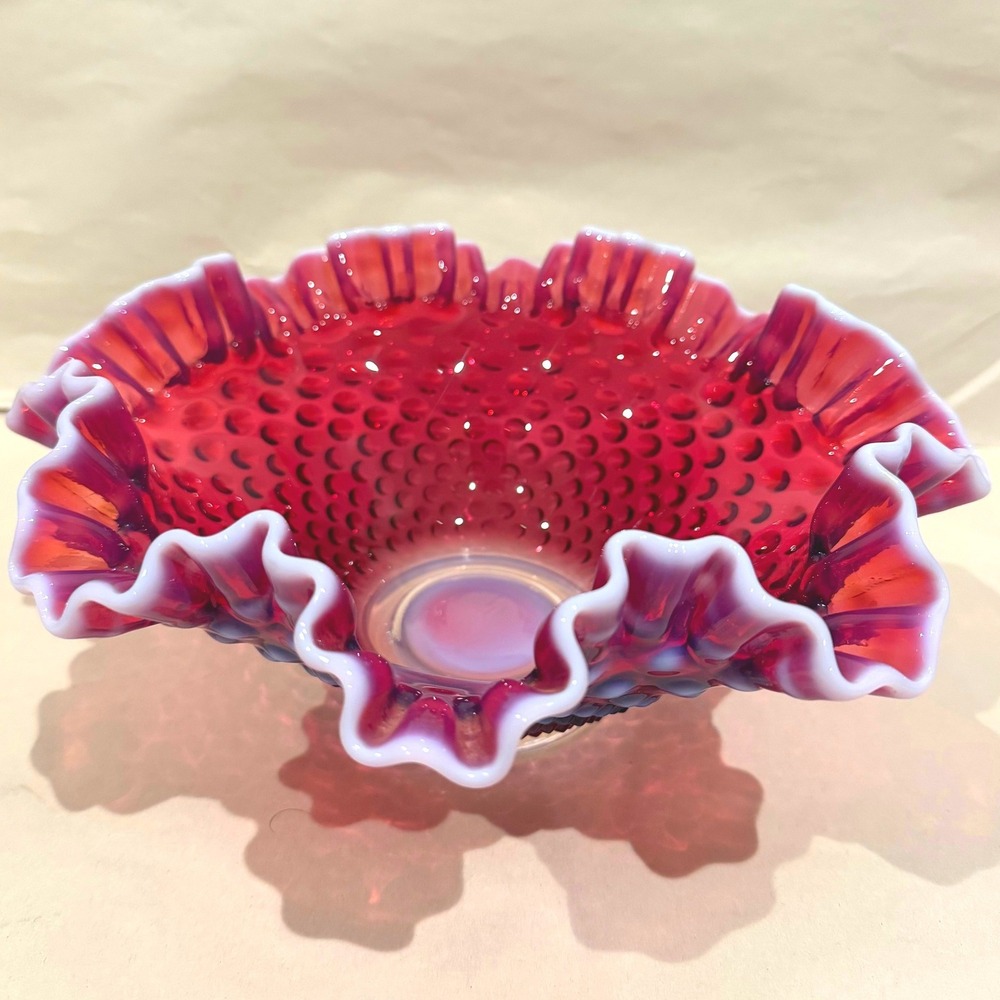 Fenton Plum Opalescent Hobnail Centerpiece Bowl Ruffled Rare HTF Vintage 1959-62